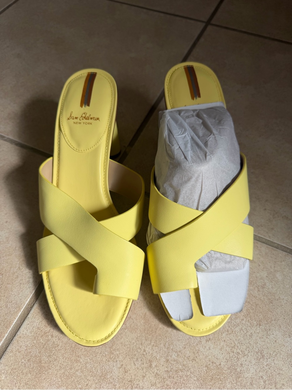 Sam Edelman Yellow Crisscross Slide Mules